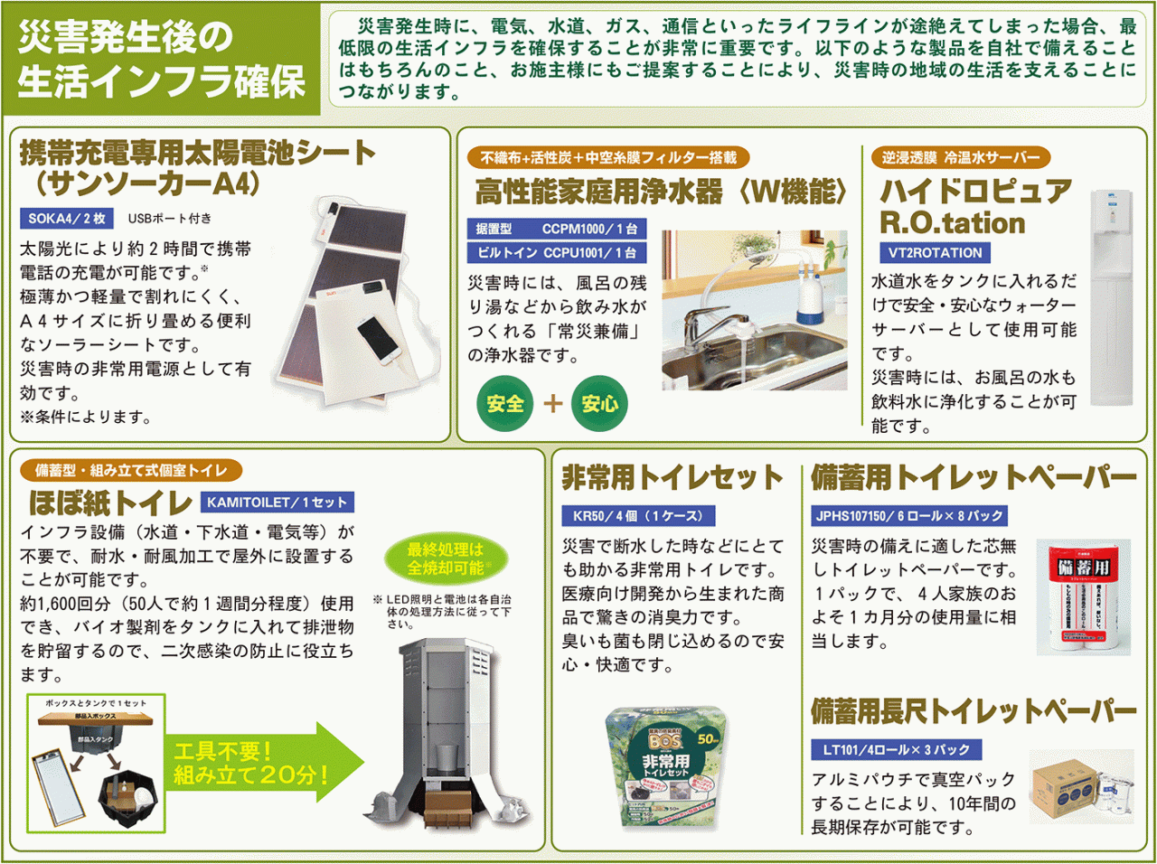 災害発生後の生活インフラ確保