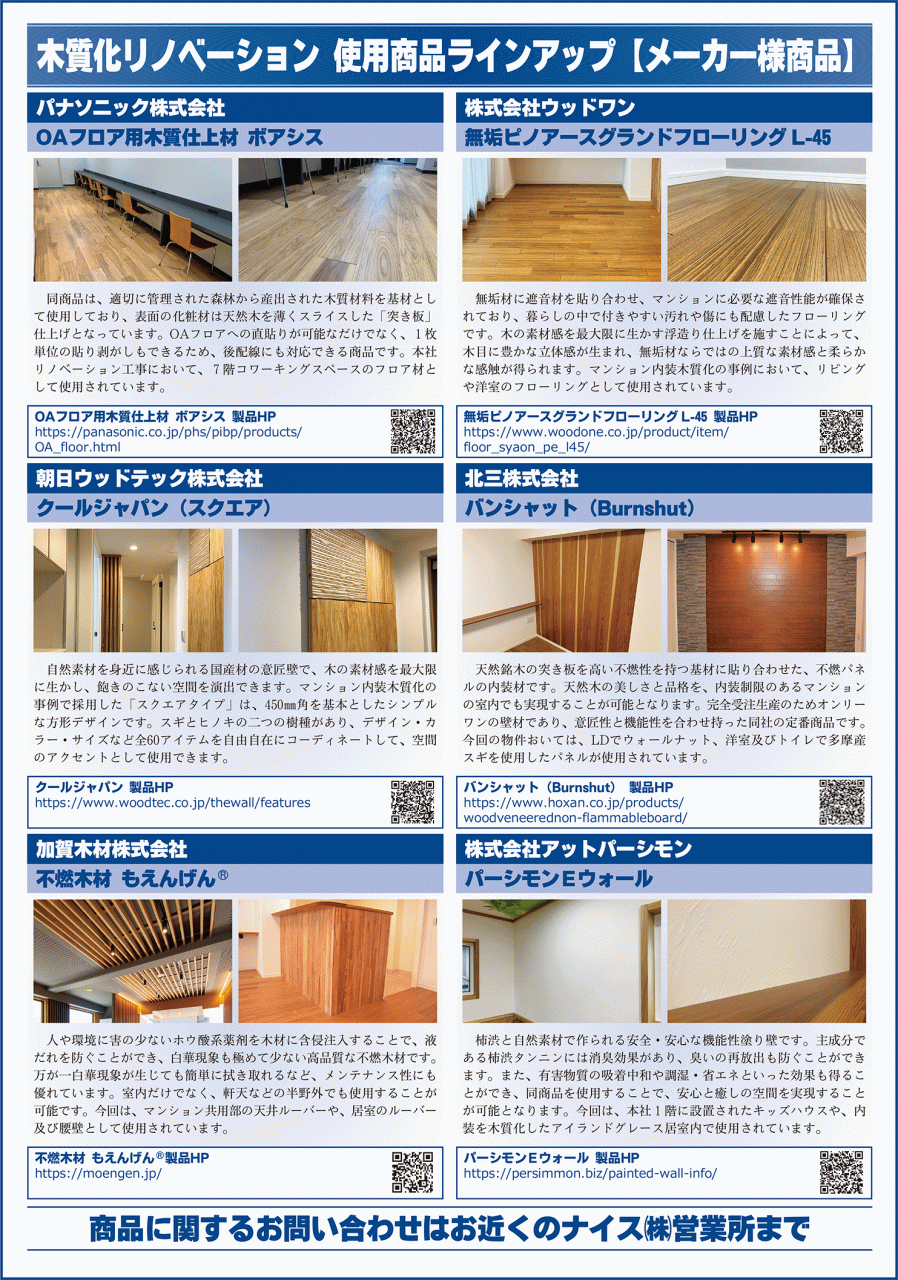 使用商材ラインアップ裏